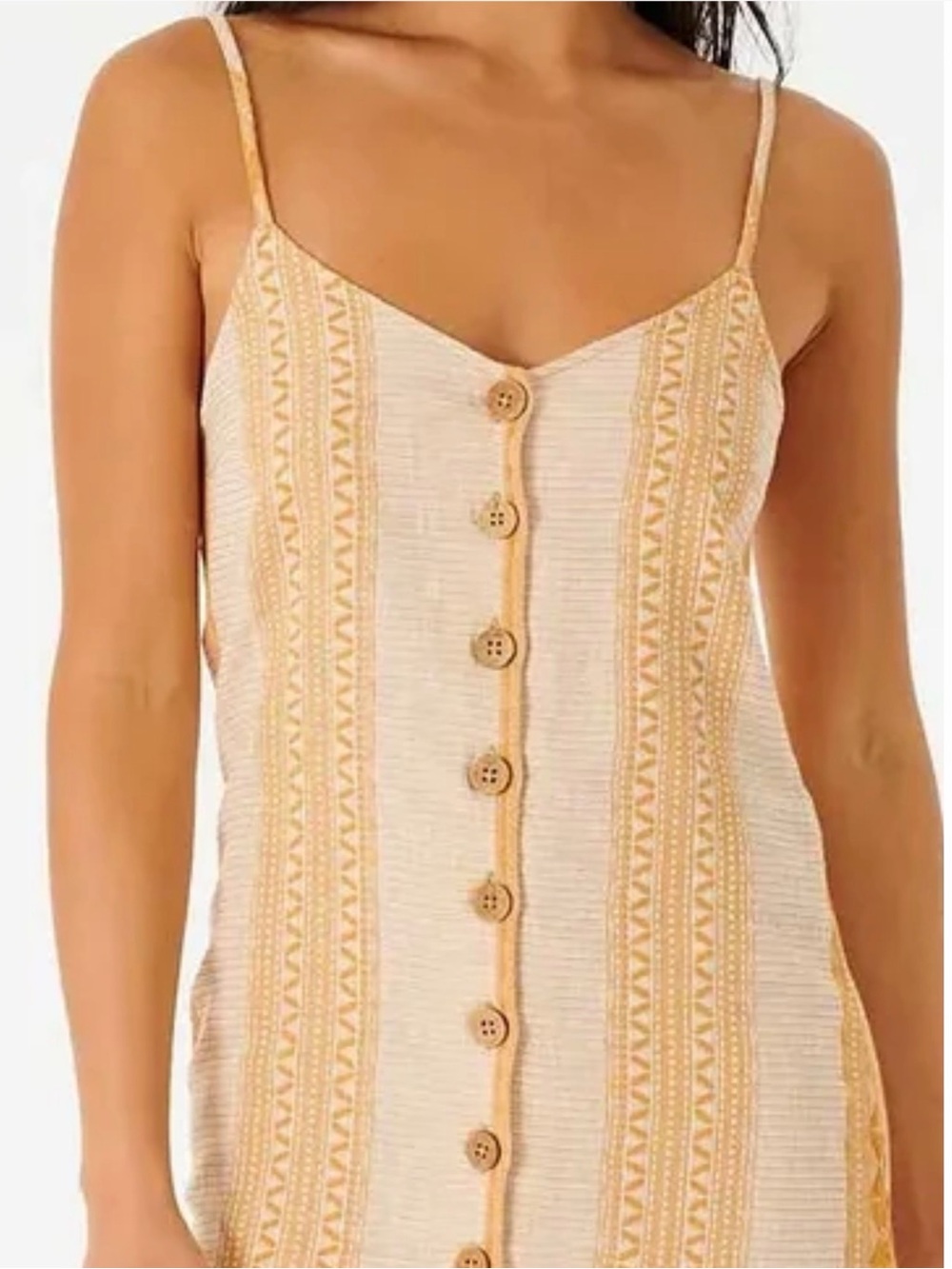 Rip Curl Embroidered Stripe Button Front Mini Dress Medium